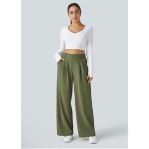 Halara Flex High Waisted Pocket Wide Leg Women Suit Work Pants Small green